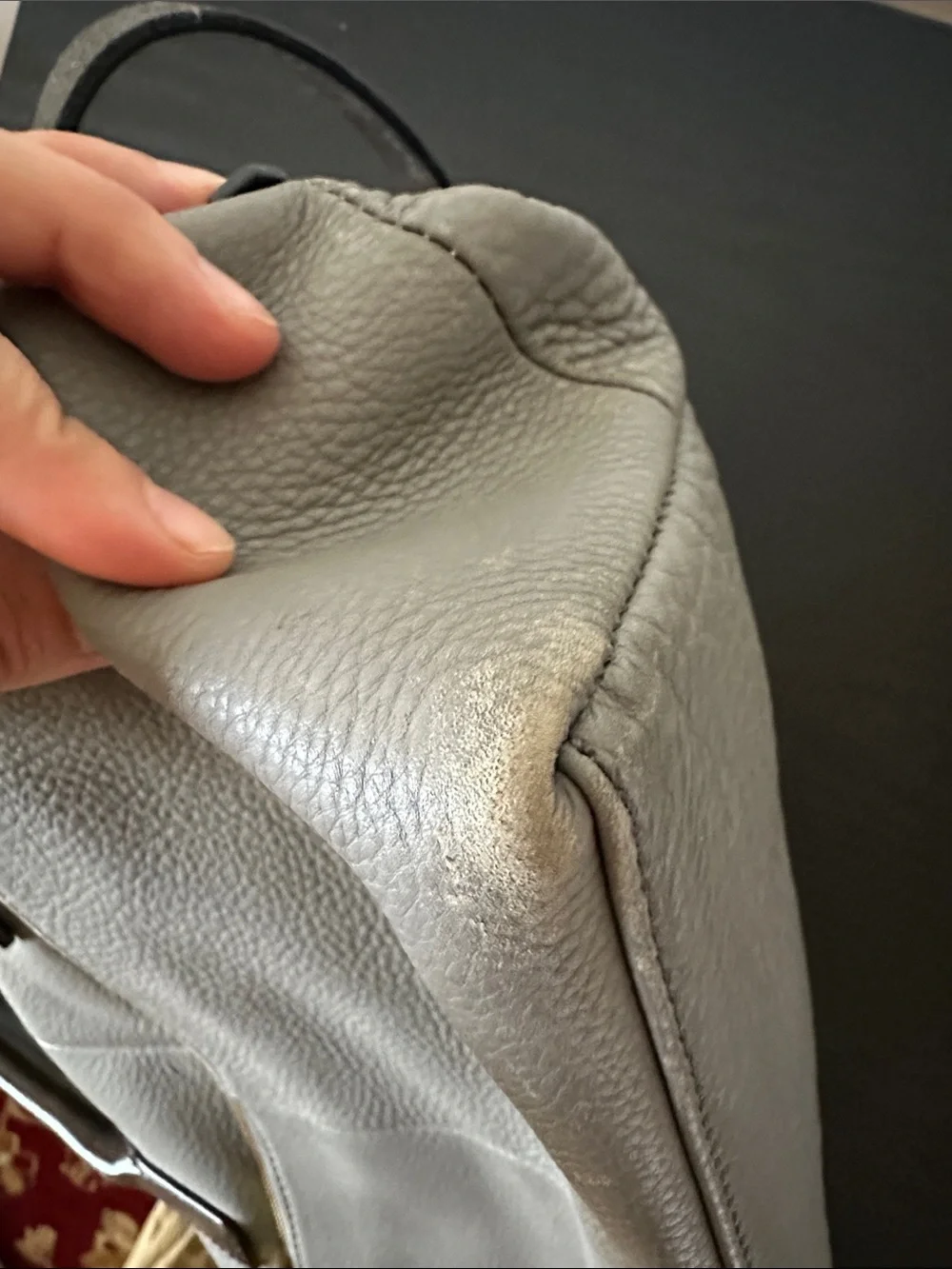 J. Crew Gray Leather Satchel with Dark Handles